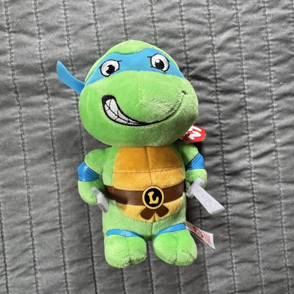 NWT TY TMNT Plush Leonardo 8"‎ Beanie Baby Teenage Mutant Ninja Turtle
